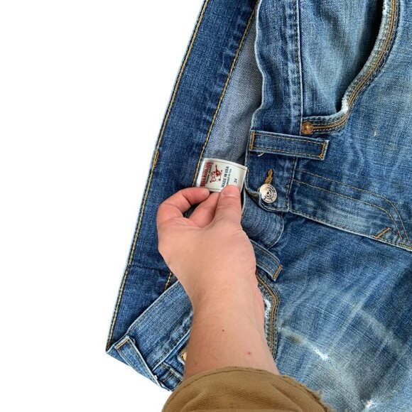 VINTAGE True Religion Jeans Size 34 STRAIGHT Blue - Picture 4 of 10